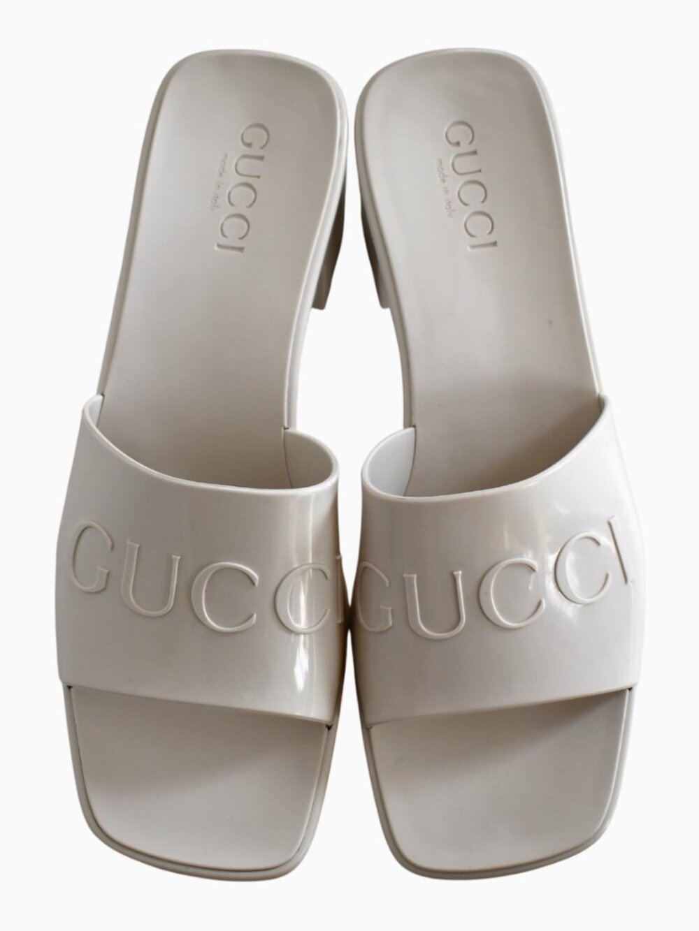 Gucci Rubber Logo Platform Jelly Slide Sandals White EU 37